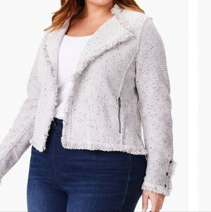 NIC + ZOE  Fringe mix knit open coat. Cardigan.  Sz 2X pink blue